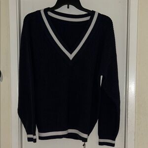 Commense Dark Blue V-Neck Sweater with Light Trim
